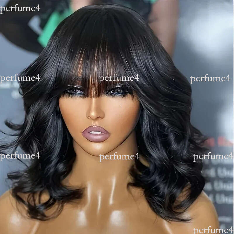 3X1 Middle Part Lace 200 Density Body Wave Wig With Bangs Brazilian Virgin Short Bob Human Hair Wigs 251106