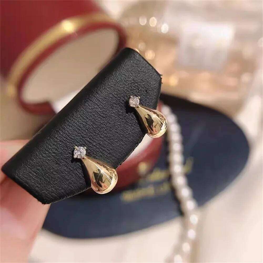 AIDE Luxury Water Drop Stud 925 Sterling Silver Cute Small Elegant Golden Earrings For Women Girls Student Fine Jewelry