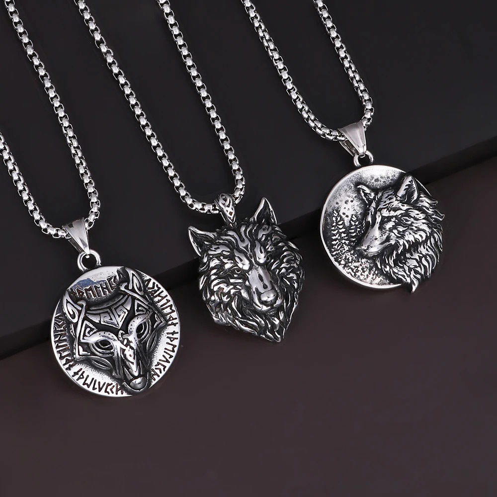1PC Mans Fadeless Stainless Steel Animal Pendant Necklace Men Wolf Necklace for Man Jewelry 251230