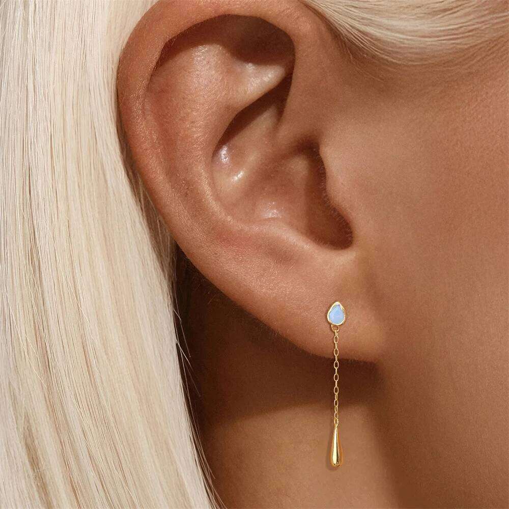 Aide 925 Sterling Silver Geometry Zircon Gold Chain Dangling Push-Back Piercing Earring For Women Daily Elegant Jewelry Party