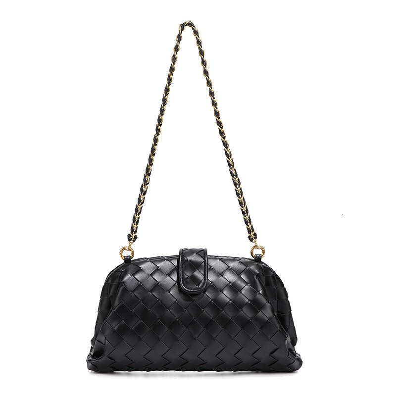 Cross-Border European and American Fashion Simple New Handbag for Women Hand-Woven Chain Shoulder Underarm Shell Clip Bag