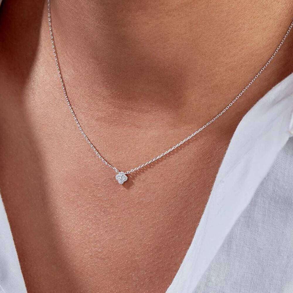 Aide Blue Four Petals Turquoise Pendant Clavicle Chain 925 Sterling Silver Necklace For Women 18K Gold Fine Jewelry Wedding Gift