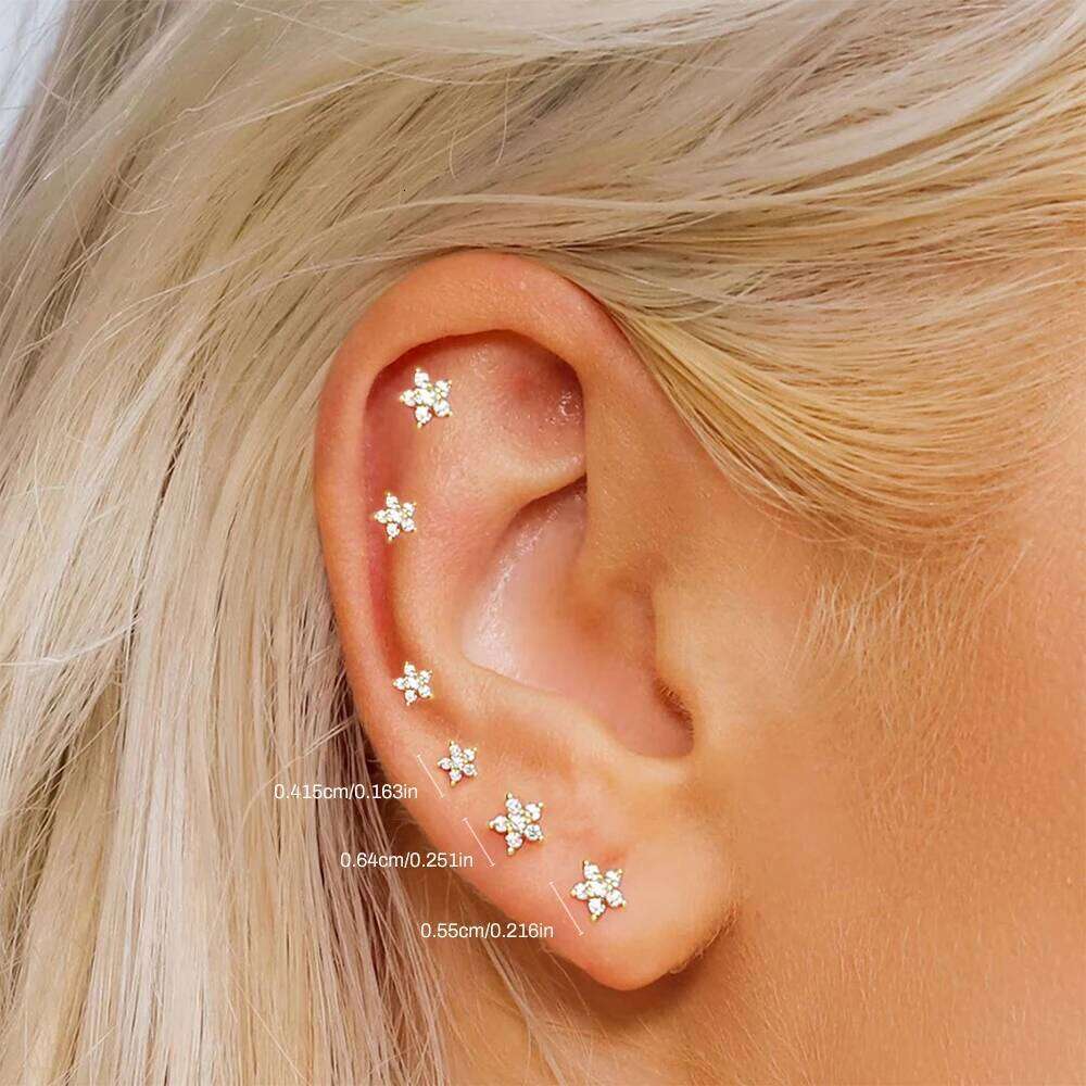 Aide 925 Sterling Silver 6pcs Set Star Cubic Oxygen Zircon Piercing Stud Earrings For Women Bohemian Elegant DIY Earring Jewelry