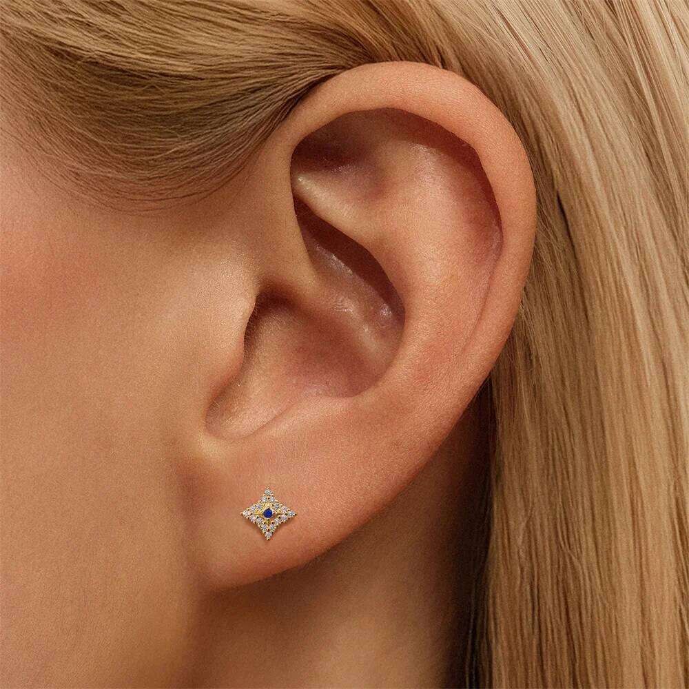 Aide 100% 925 Sterling Silver Blue Zircon Star Stud Earrings for Women Classic Luxury 18k Gold Jewelry Minimalist Accessories