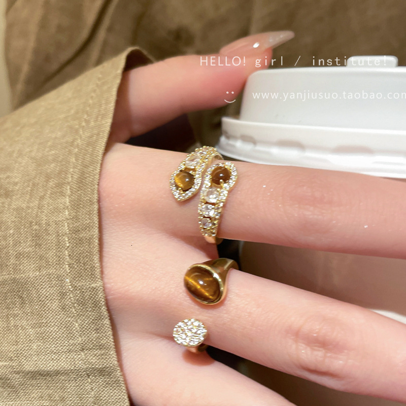 Luxury Brand Designer Jewelry Melard Tiger Eye Stone Ring For Women Irregular Ins Style Adjustable Open Temperament Simple Retro Ring