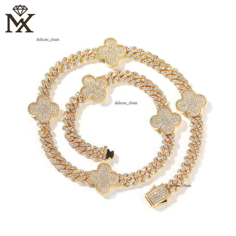 VVS Moissanite Hip Hop Style casual Four Leaf Clover Necklace Men and Women fashion Jewelry Accessories