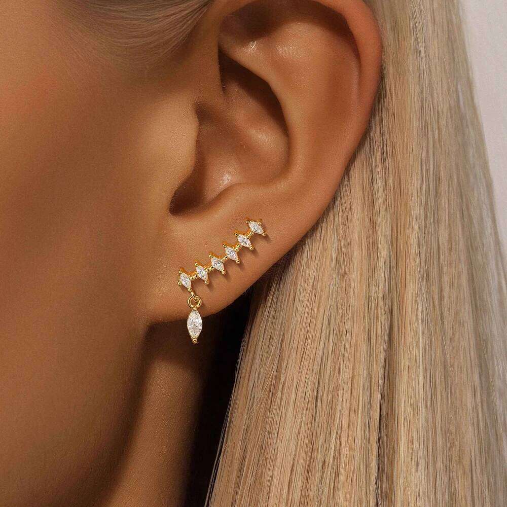 AIDE Dainty Rhombic Cubic Zirconia for Women Exquisite Climber 925 Silver Ear Earrings Newly Designed Trendy Jewelry