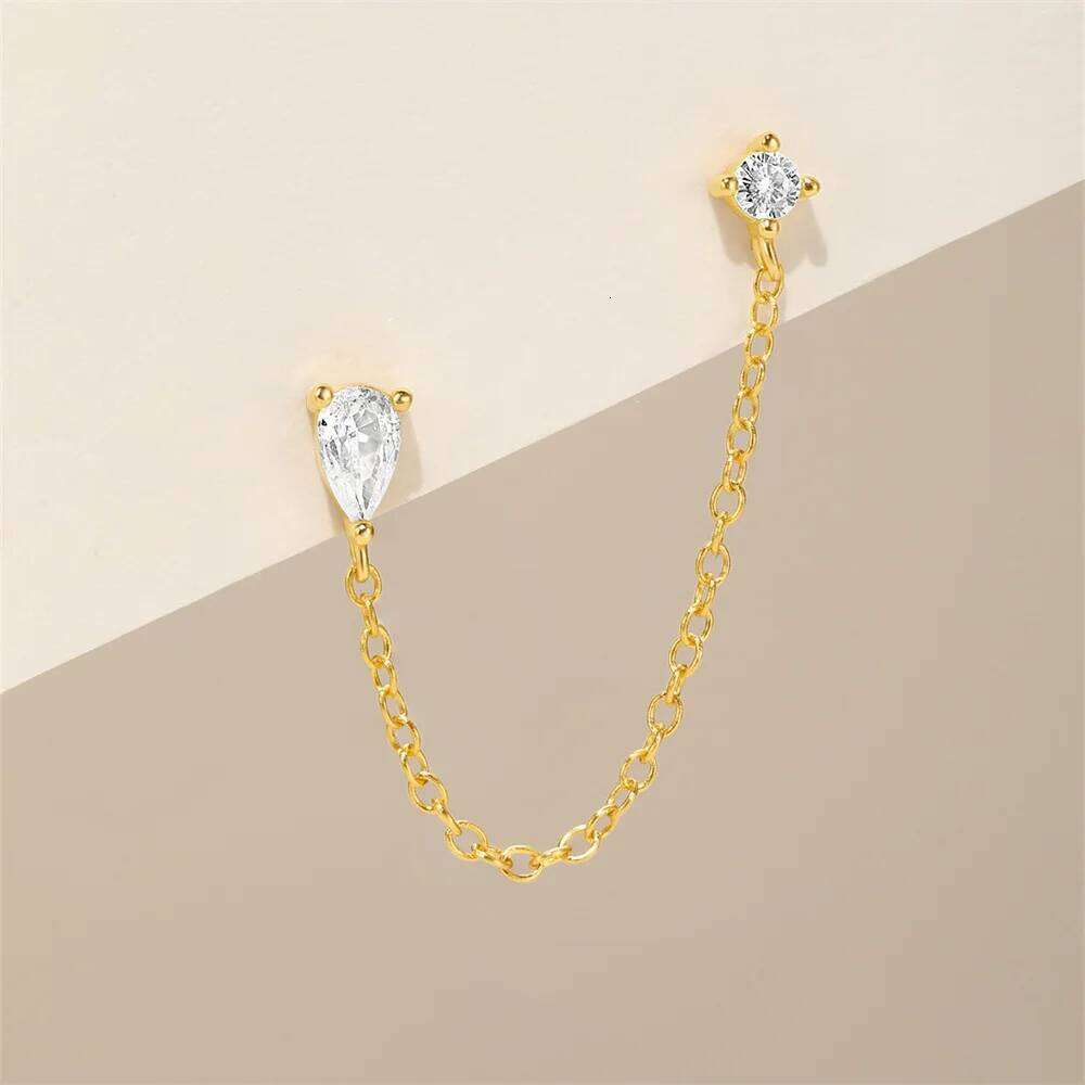 Aide 925 Sterling Silver Single 1pc Crystal Tassel Piercing Earring For Women Shiny Rhinestone Chain Cartilage Stud Jewelry