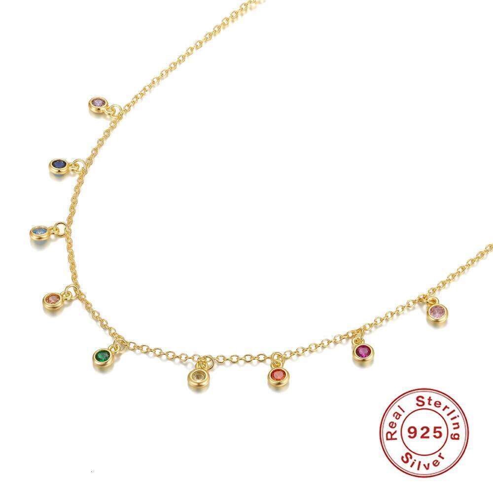 Aide 925 Sterling Silver French Elegant Round Fine Versatile Colors Zirconium Women's Necklace Exquisite Choker Chains Jewelry