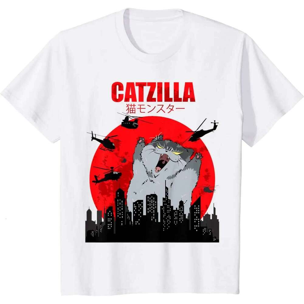 Funny Cute Art Japanese for Cat Lover Catzilla T-Shirt Graphic T Shirts Women's Clothing Fashion