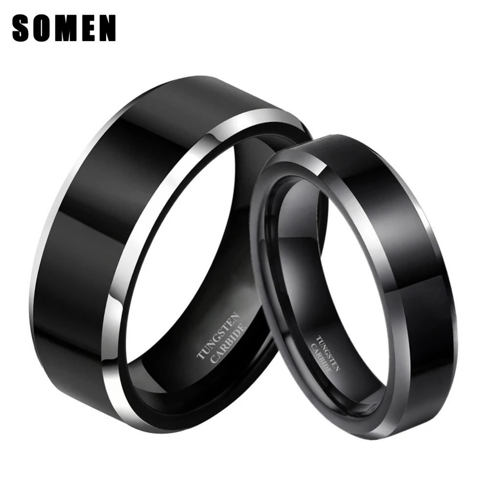 Somen 8mm 6mm Women Men Black Tungsten Carbide Ring Wedding Band Promise Marriage Couples Rings set Fashion alliance Jewelry 251230
