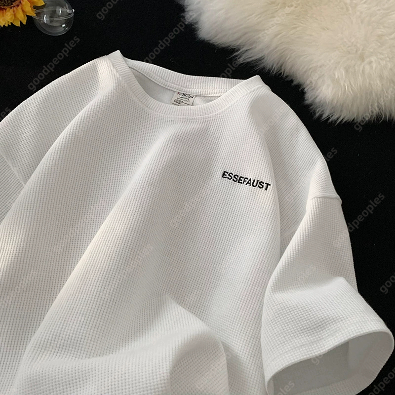 Designer T-shirt Mens Waffle Short Sleeve Summer Trendy Brand Round Neck Half Sleeve Top Mens Loose Casual Five Sleeve T-shirt