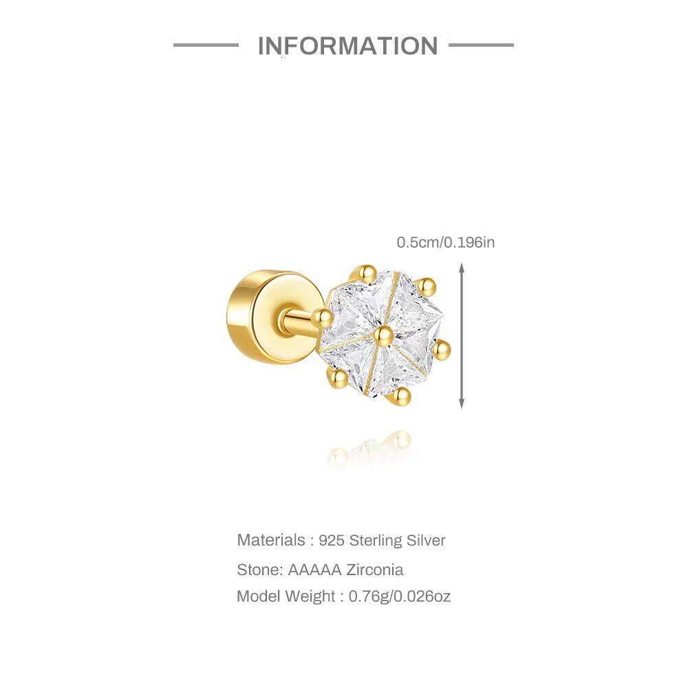 Aide 925 Sterling Silver 18K Gold Plate 1PC Simple Design Color Zircon Thick Bottom Piercing Earring For Women Daily Party Jewel