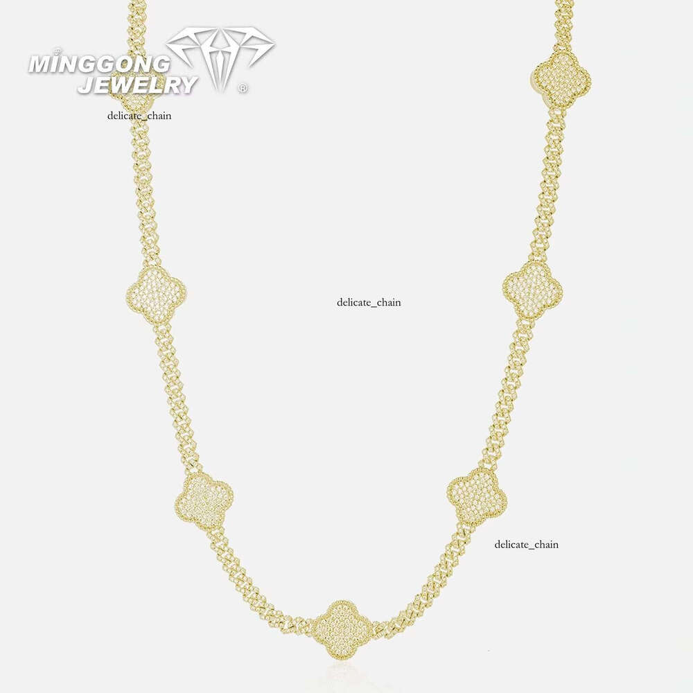 Factory Custom S925 VVS Moissanite Four-Leaf Clover Necklace Light Luxury Cuban Chain for Men and Women Passes Diamond Test Hiphop Style