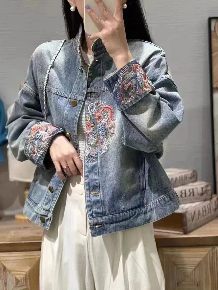 Spring Autumn Denim Coat blue Chinese Retro National Style y Jacket Women Fashion Loose 251231