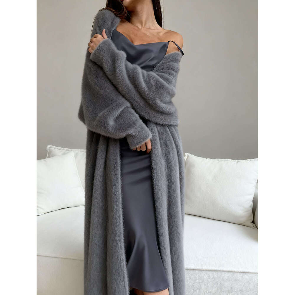 Cross-Border Imitation Mink Velvet White Knitted Coat Women, Loose Plush Fluffy Long Cardigan for Autumn and Winter
