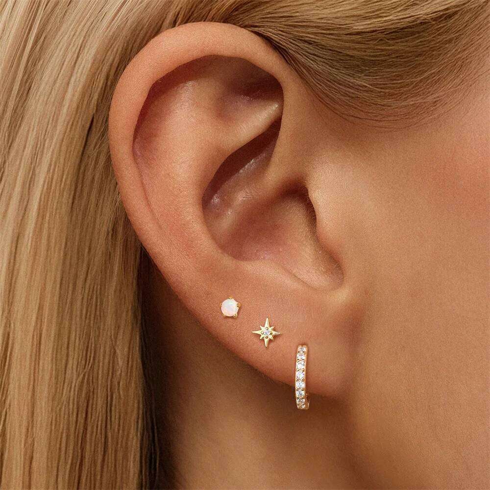 Aide 3pcs Set 925 Sterling Silver Black Zircon Pendientes Stud Earrings For Women Simple Hoop K Gold Elegant Jewelry Party Gift