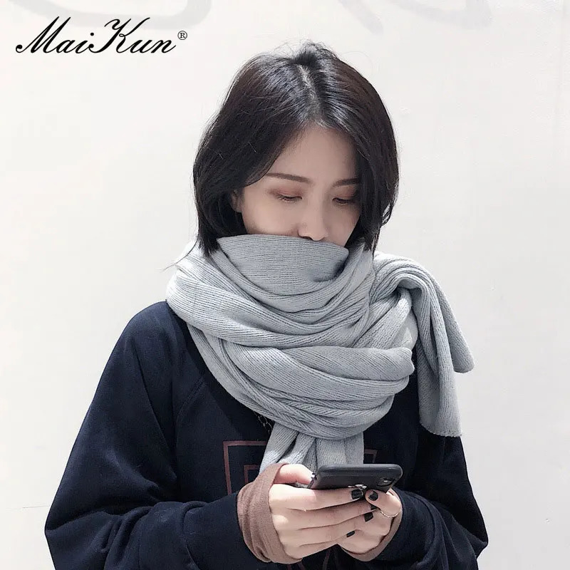 Maikun Thick Warm Scarf For Women Pure Color Ladies Imitation Cashmere Black Scarf Female Winter To Increase Ahawl 251225
