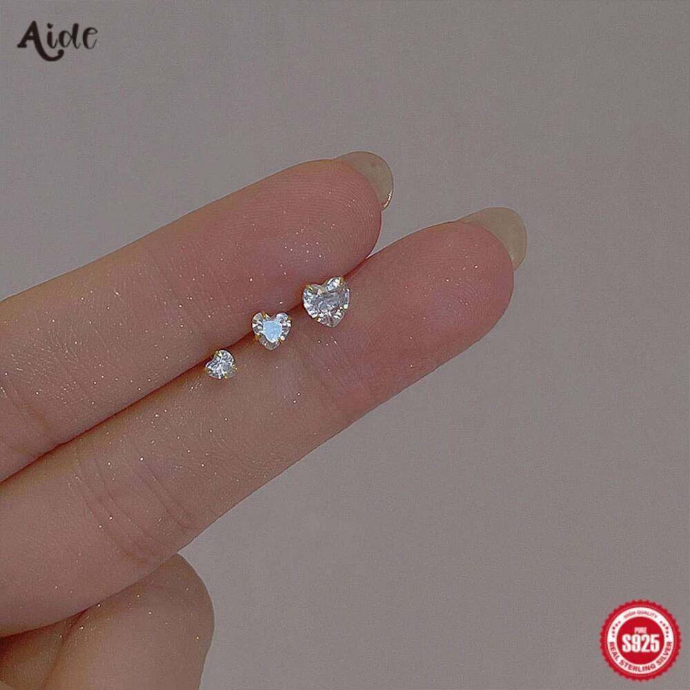 Aide 925 Sterling Silver 3pcs Set 3/4/5mm Multi Size Heart Zirconia Chic Stud Earrings For Women 18K Gold Simple Elegant Jewelry