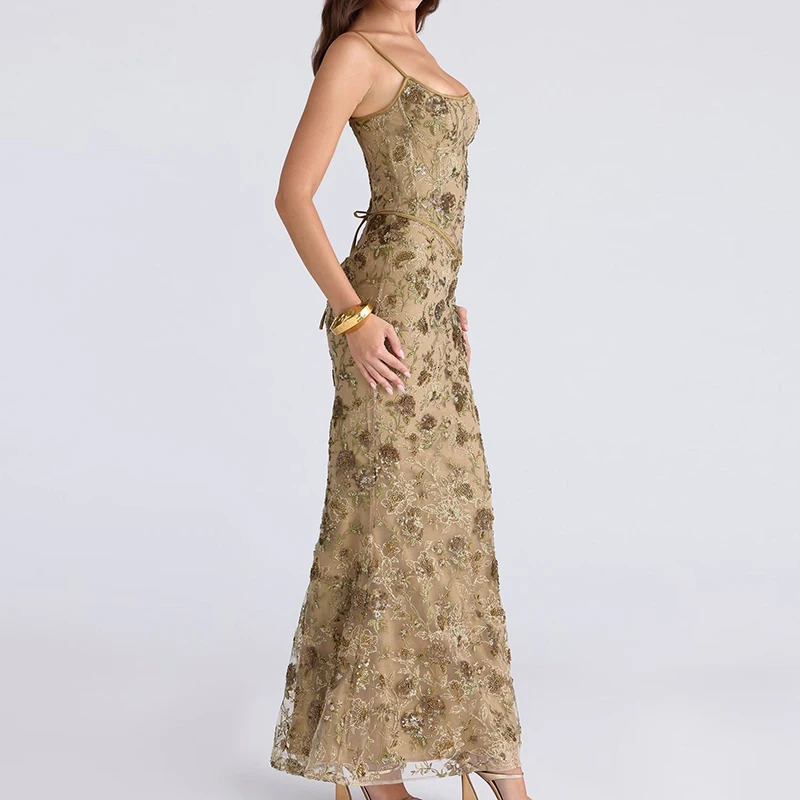 Floral Print Sleeveless Holiday Dress Casual Off Shoulder Slim Fit Long Dress Ladies Sexy Wrap Chest Suspender Party Dress 251230