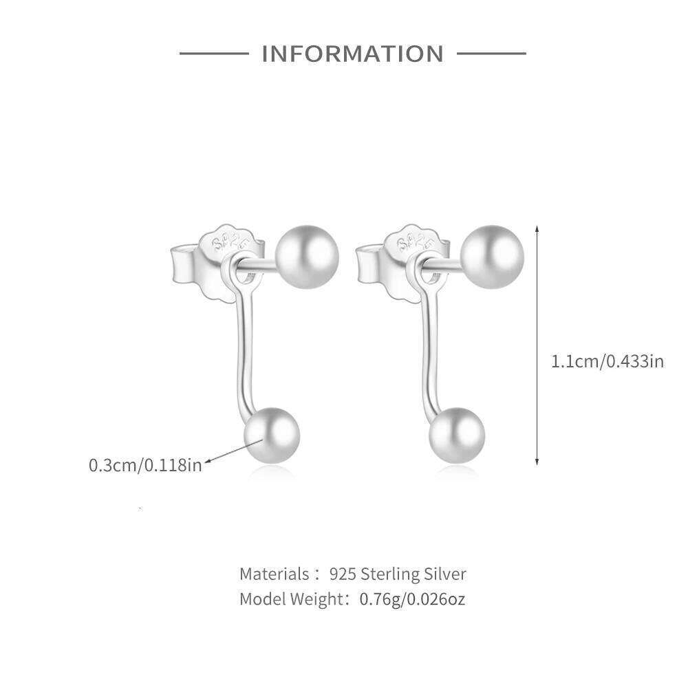 Aide 925 Sterling Silver Double Beads Two Ways To Way Piercing Stud Earrings For Women 18K Gold Simple Elegant Jewelry Pendient