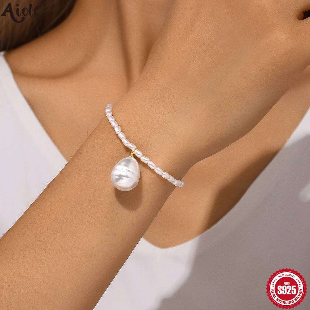Aide 925 Sterling Silver Big Irregular Pearl Bracelets For Women Girl Fine Bracelet Party Wedding Jewelry Gifts pulseras mujer