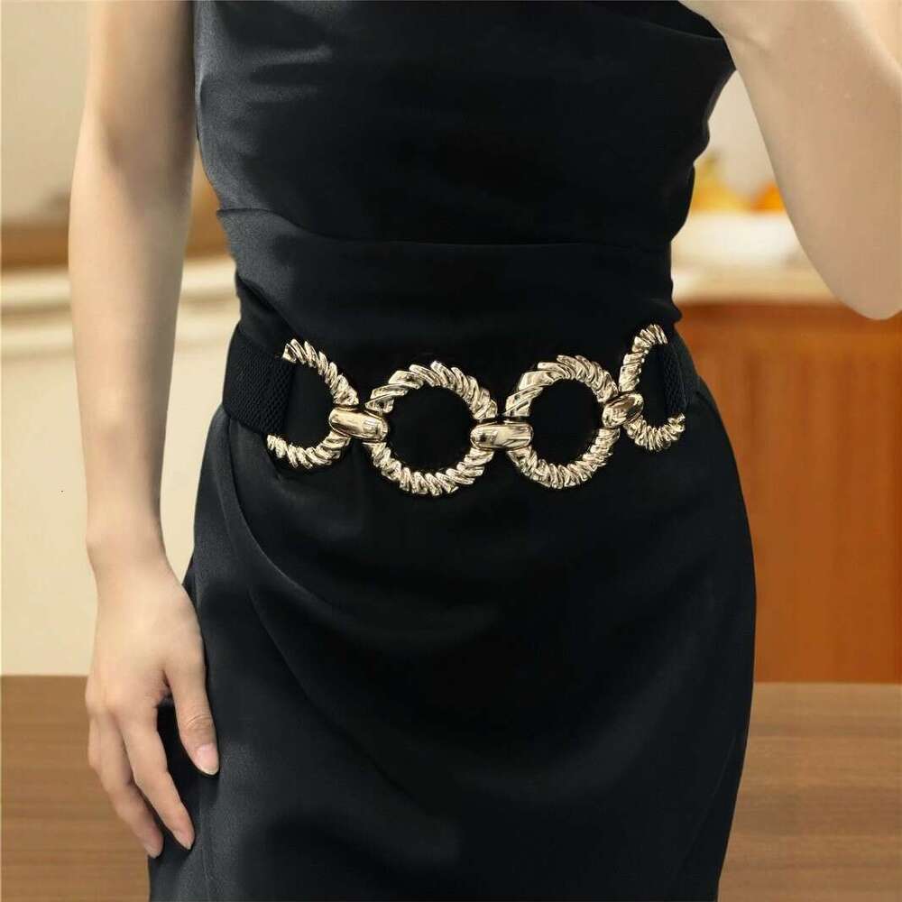 Geometric Chain Women, Decorative Accessory for Woolen Coats, Sweaters, Suits, Dresses, Wide Black Waist Belt