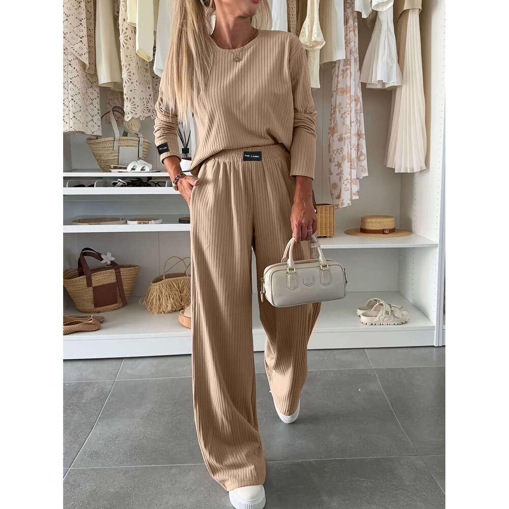 European and American Women's Fashion Autumn Winter Regular Style 2025 New High Waist Draped Ladies Narrow Version Casual Straight Pants Set