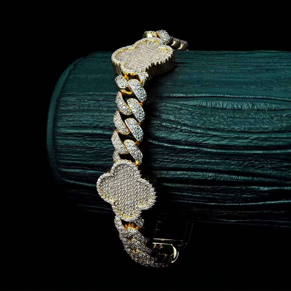 JWY Women's Fashion Multi-color 18k VVS Moissanite Bracelet Tennis Chain 925 Silver Clover Gold-plated Jewelry Glamorous Party Gift