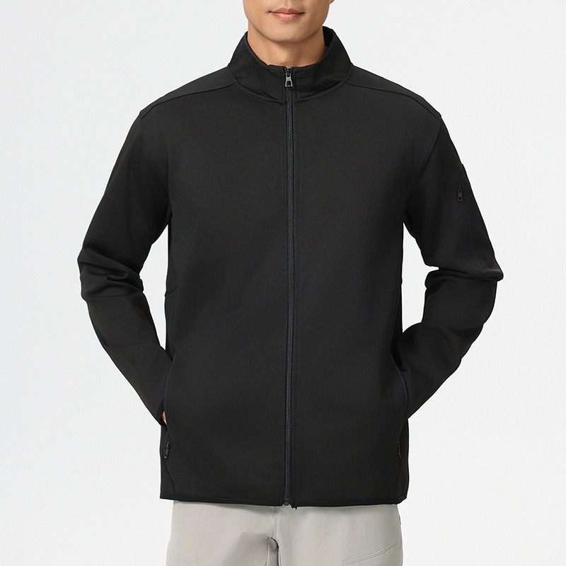 Mens Outdoor Windproof Sportswear with Stand-up Collar Stretchy and Slim-fit for Active Wear