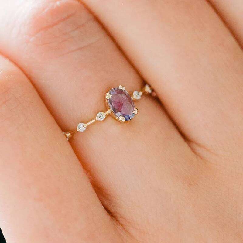 Aide 925 Sterling Silver Romantic Purple Oval Zircon For Women Thin Slim Stackable Wedding Rings Anniversary Gift