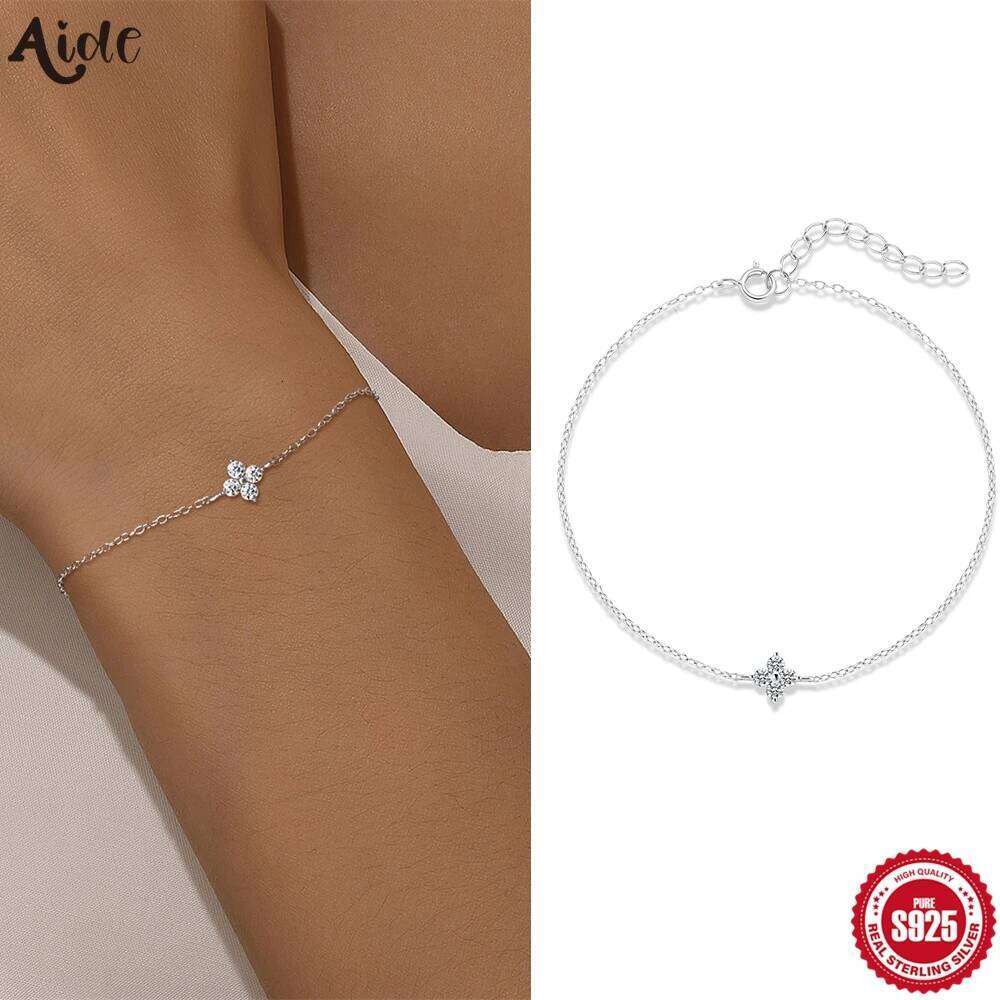 Aide S925 Sterling Silver Four-Leaf Clover Moissanite Bracelet Adjustable Chain Fortune's Favor Bracelets Valentine's Day Gifts