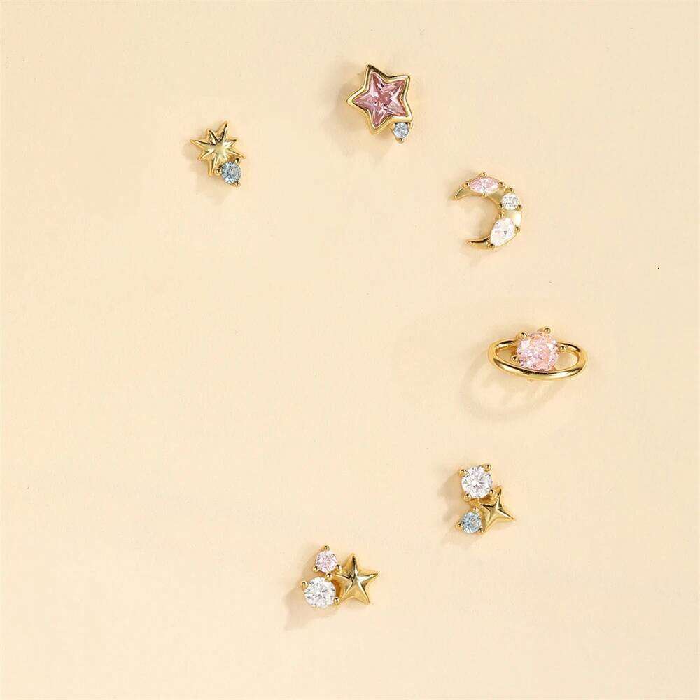Aide 925 Sterling Silver Dainty Colors Zircon Stud Earrings for Women 3pieces Set Piercing Cartilage Ear Studs Fine Jewelry