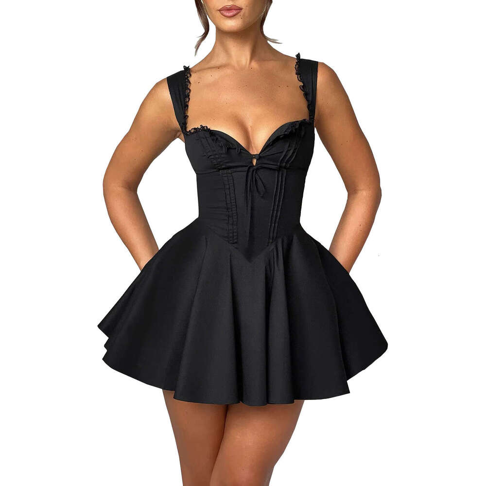 2026 New Sexy Lace Trim V-Neck European and American Style Solid Color Summer Camisole Dress for Women