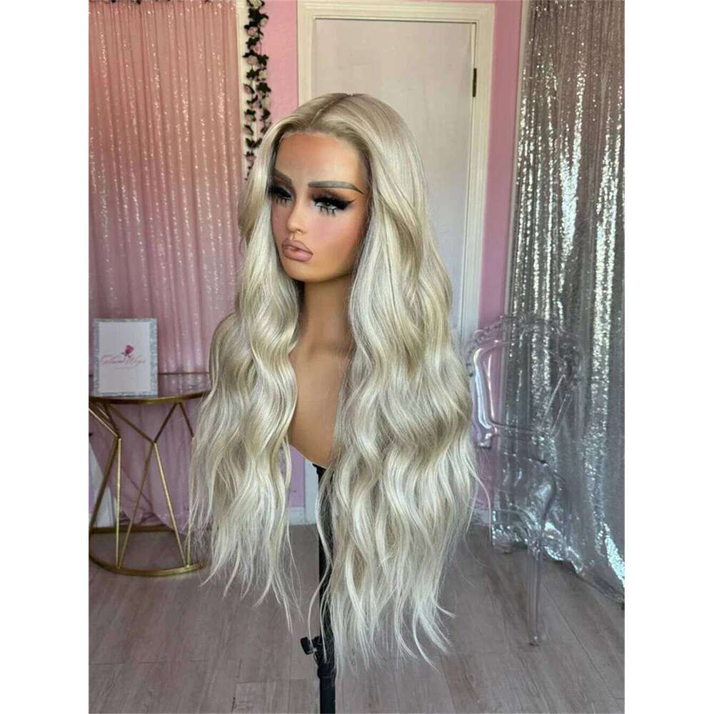 Ombre Lace Front Wigs Women Middle Part Natural Wavy Blonde 13x4 Glueless Synthetic Wig for Daily Party Use