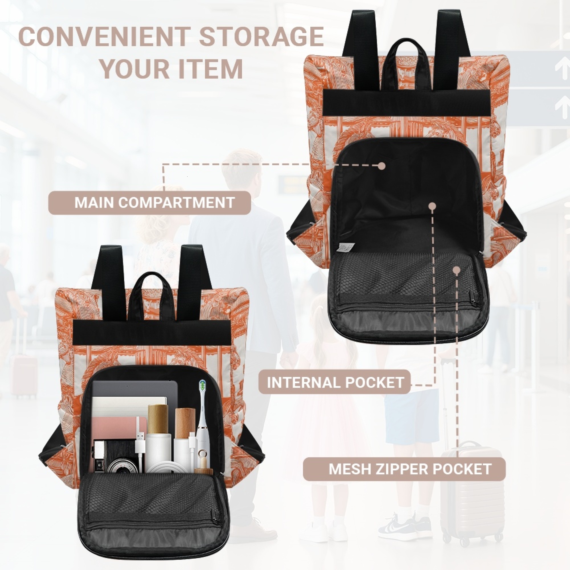 Custom H Designer Fashion Anti Theft Backpack Luxury Horse Pattern Unisex Full Print Backpack Laptop Bag Travel Bag H39