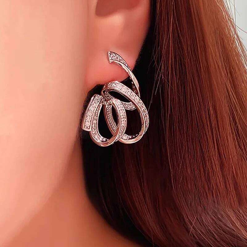 Huitan Unique Dainty Ribbon Drop Earrings Women Fashion Aesthetic Engagement Jewelry Graceful Charms Accessories for Party