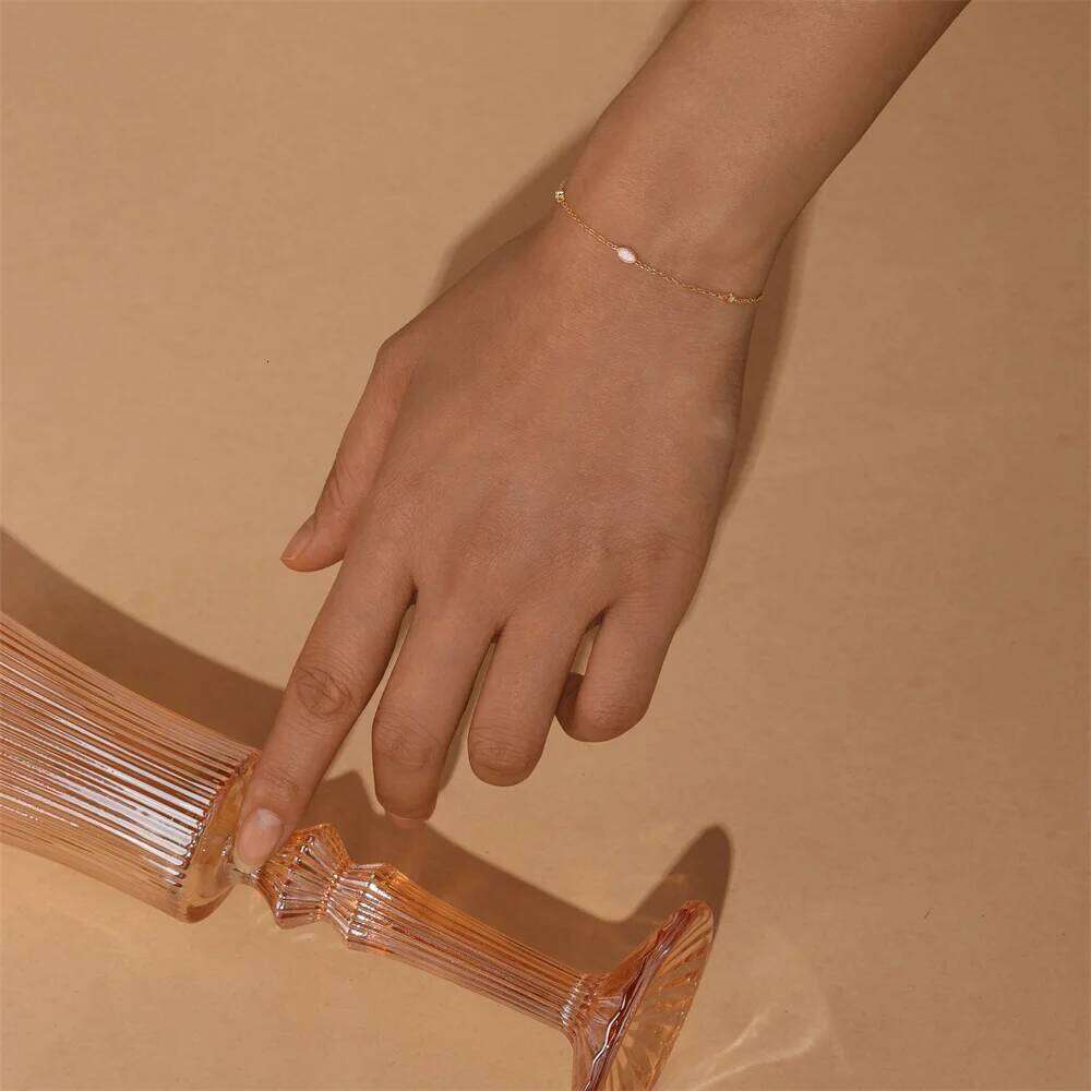 Aide S925 Sterling Silver with Marquise Opal & Zircon Dainty Layering Chain Bracelet for Women Fashion Jewelry