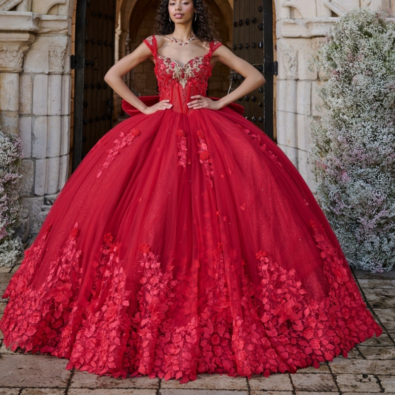 Red Quinceanera Dresses Off Shoulder Ball Gown Sweet 16 Dress Applique Flower Beading Crystal Tull Birthday Party Vestidos 15 De Anos
