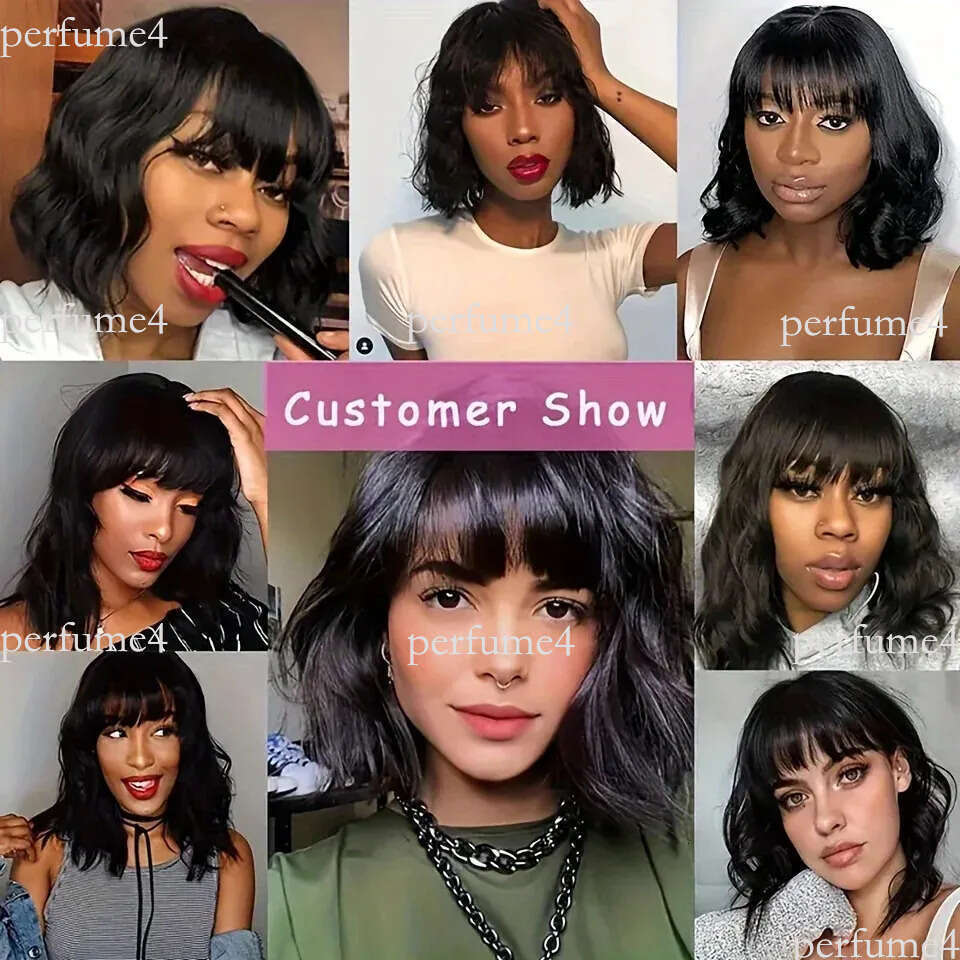 3X1 Middle Part Lace 200 Density Body Wave Wig With Bangs Brazilian Virgin Short Bob Human Hair Wigs 251106