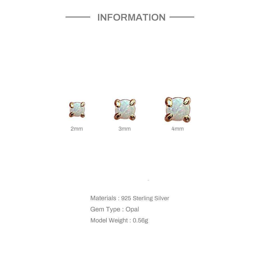 Aide 925 Sterling Silver Mini 2/3/4mm Stud Earrings Set For Women 18K Gold Plated Simple Four Claws Opal Piercings 3pcs