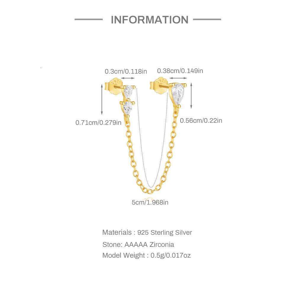 Aide 925 Sterling Silver Single 1pc Crystal Tassel Piercing Earring For Women Shiny Rhinestone Chain Cartilage Stud Jewelry