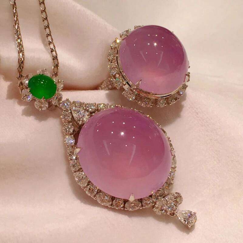 Natural Ice seed Jade Chalcedony Violet colour Large Jewelry Sets Romantic and Creative Sweet Wedding Engagement Necklace Ring