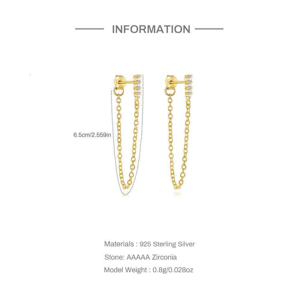 Aide S925 Silver Long Tassel Chain Zircon Stud For Women Piercing Dangle Earring Pendant Wedding Bride Jewel Gift Aretes
