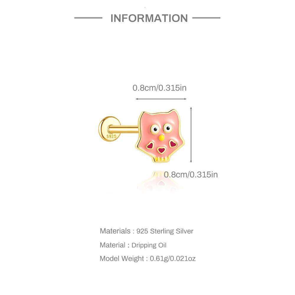 Aide 1Piece 925 Sterling Silver Enamel Dripping Oil Animal Seriesp Piercing Earrings Cute Girls Birthday Gift Fashion Jewelry