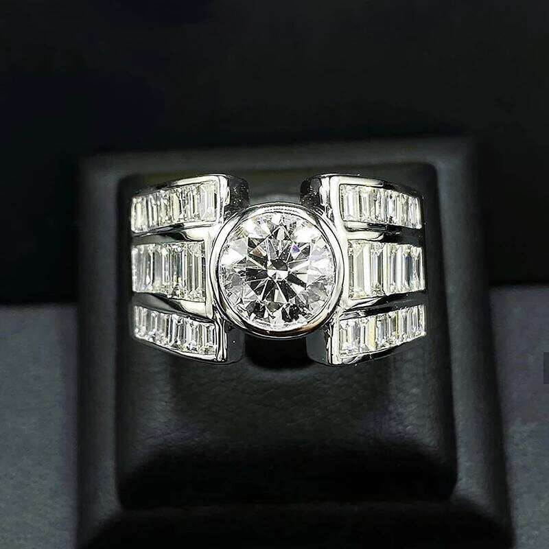 Huitan Gorgeous Women Rings with Brilliant Geometric Cubic Zircon Wide Band Luxury Trendy Wedding Party Fashionable Girl Jewelry