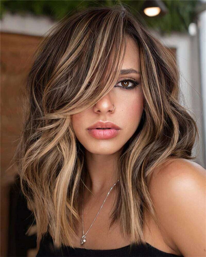 Synthetic Short wigs for women natural Look Balayage Brown Honey Blonde Highlights Bob Lace Front Wig Layered Cut Glueless wig