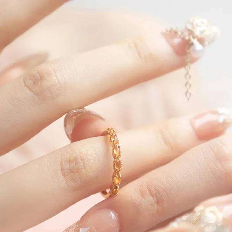 Original design silver inlaid citrine marquise-shaped ladies rings for women fresh and delicate classic jewelry adjustable