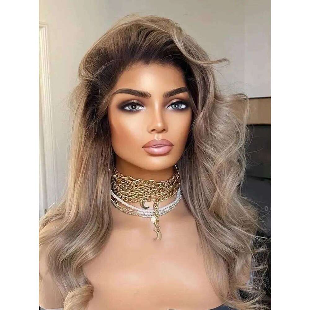 High Quality Ombre Warm Brown Blonde Synthetic Lace Front Wig For White Black Women Daily Party Cosplay Use Smalll Large Cap