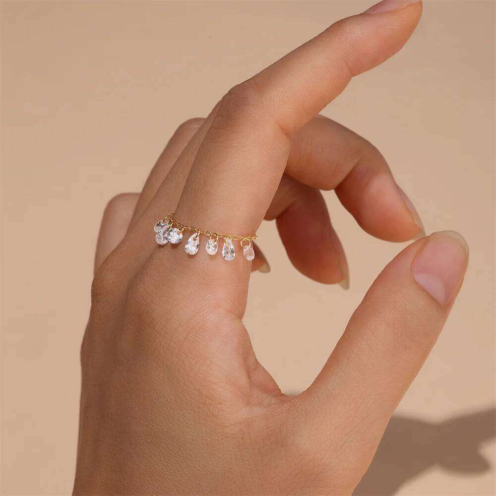 Aide 925 Sterling Silver Fashion Chain Design for Women Opening Adjustable Crystal Gold Color Rings Jewelry Wedding Gifts